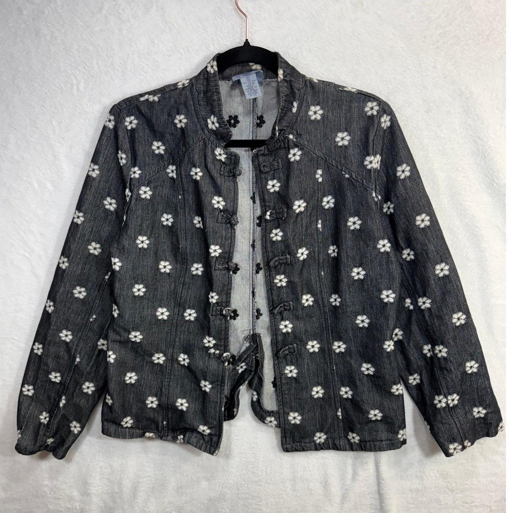 Cambridge Dry Goods 6 Floral Embroidered Denim Jacket Boho Cottage Retro Western